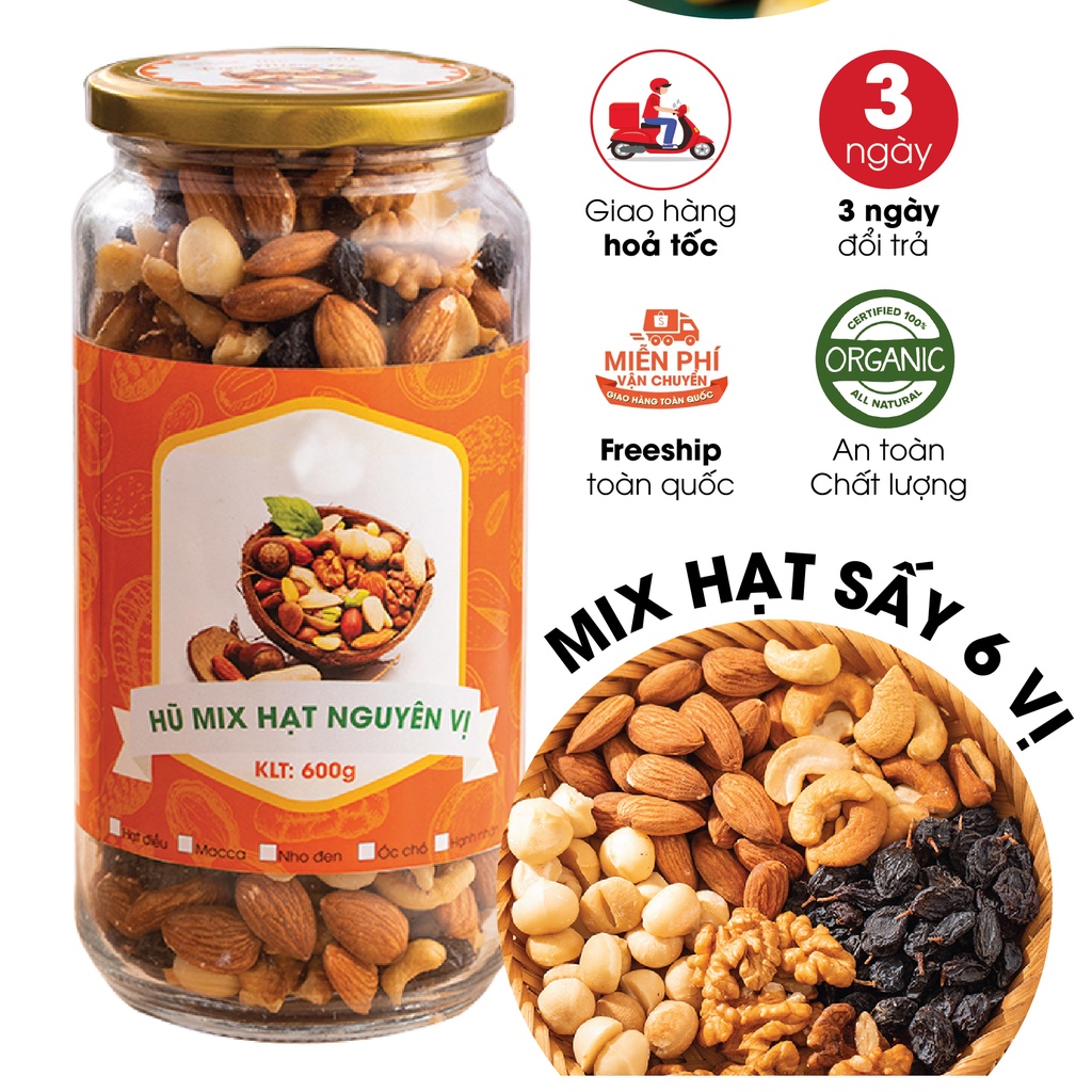 MIX HẠT DINH DƯỠNG 6 LOẠI SẤY NGUYÊN VỊ ăn vặt healthy cho người ăn kiêng ăn chay & mẹ bầu bổ sung dưỡng chất mỗi ngày