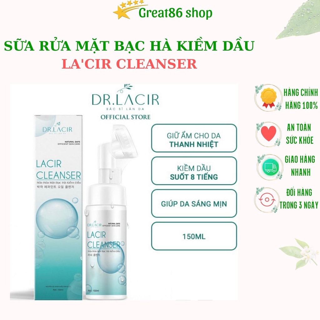 Sửa rửa mặt great86 sữa rửa mặt bạc hà kiềm dầu dr lacir dành cho da dầu mụn trắng da giảm mụn sạch sâu 150ml
