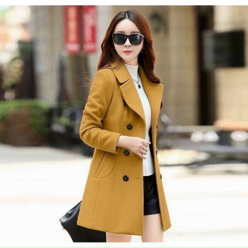 Hàng nhập - Áo khoác dạ nữ 6 nút cổ vest, áo blazer dạ lì trẻ trung sang trọng