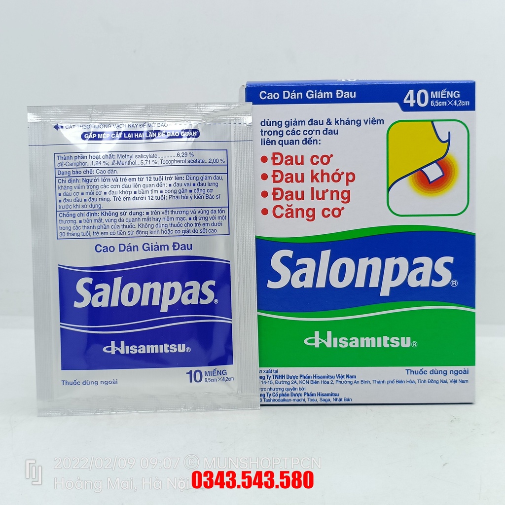 Cao dán SALONPAS hộp 4 gói x 10 miếng