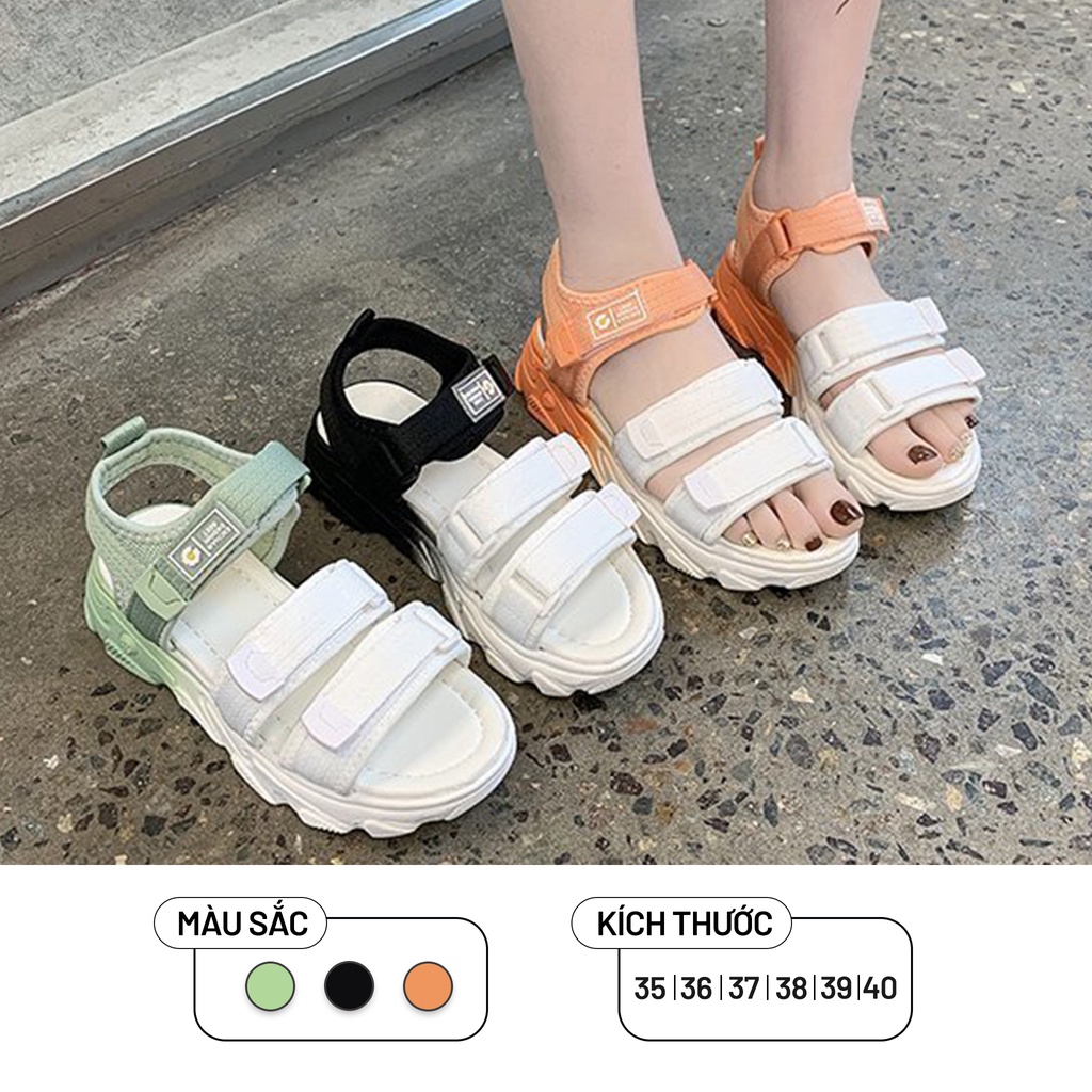 Giày Sandal Nữ Ulzzang Vintage Màu Gradient Hai Quai Ngang Khóa Dán Đế Độn 3cm Hàn Quốc, Street Style - Iclassy_shoes