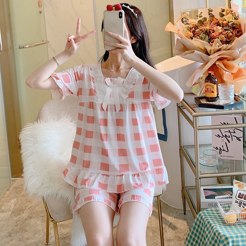 Đồ ngủ ngắn tay phong cách công chúa ngọt ngào đáng yêu thời trang Hàn Quốc cho nữ
