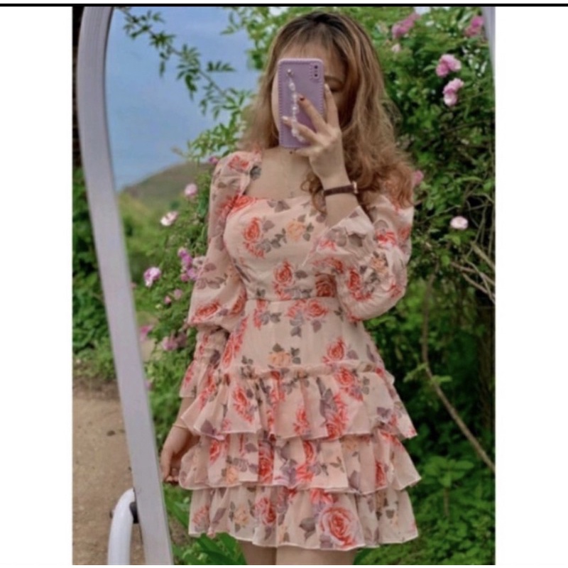 Đầm xòe voan hoa tầng phong cách ngọt ngào- quyến rũ