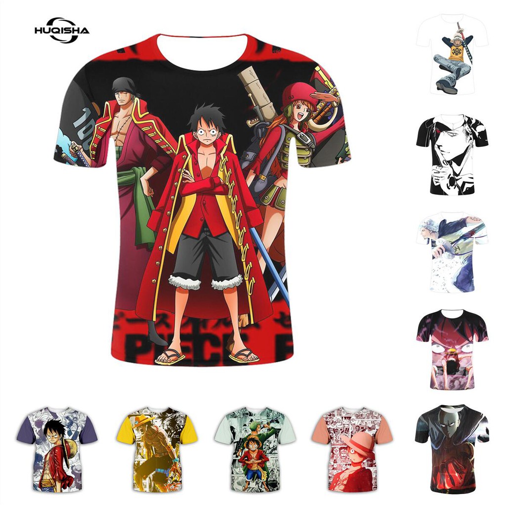Áo thun HUQISHA ngắn tay in hình One Piece 3D thời trang hè cho bé