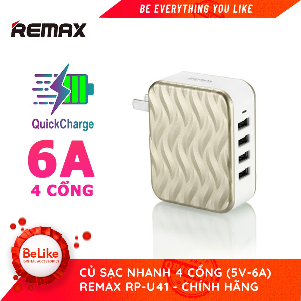 Củ Sạc Nhanh 4 Cổng (5V-6A) Remax RP-U41 - Hàng Chính Hãng