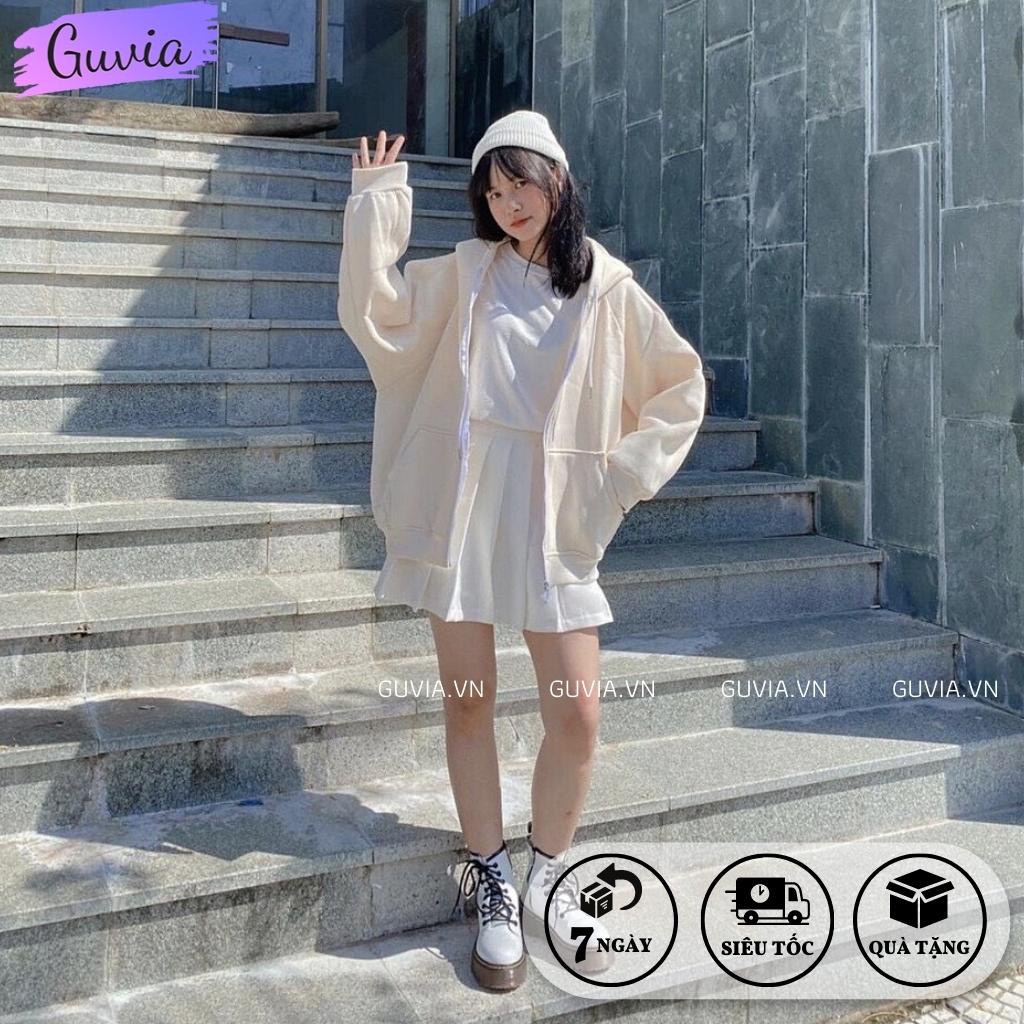 Áo Khoác Nỉ Hoodie TAY PHỒNG Form Rộng GUVIA Zip Trơn Nam Nữ BASIC Ulzzang Unisex