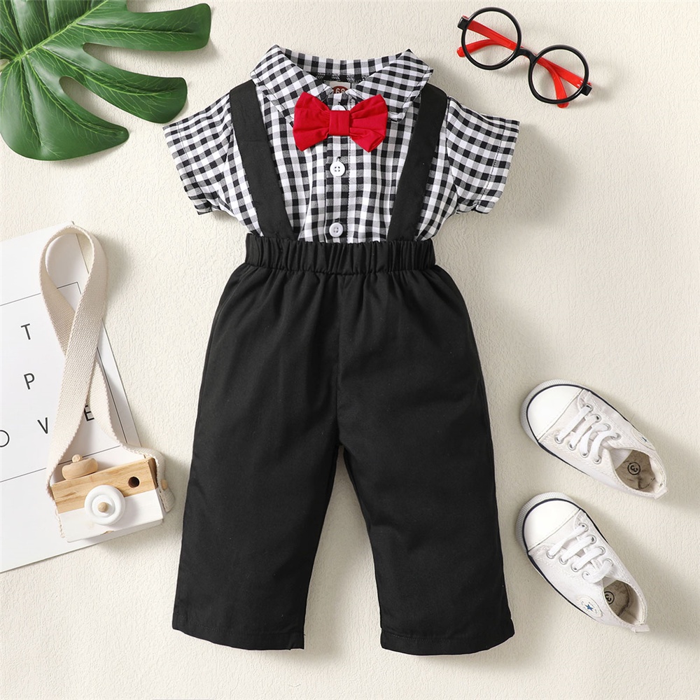 Bộ áo sơ mi tay ngắn kẻ sọc + quần yếm MIKRDOO lịch lãm thời trang mùa hè dành cho bé trai sơ sinh