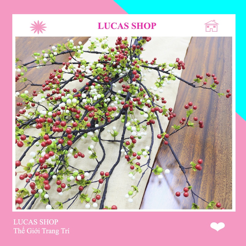 Cành Tuyết Cherry Cổ Cao Cấp 90cm Trang Trí Nhà Cửa, Sự Kiện, Cắm Điểm Đào Đông, Cành Lựu Sang Trọng