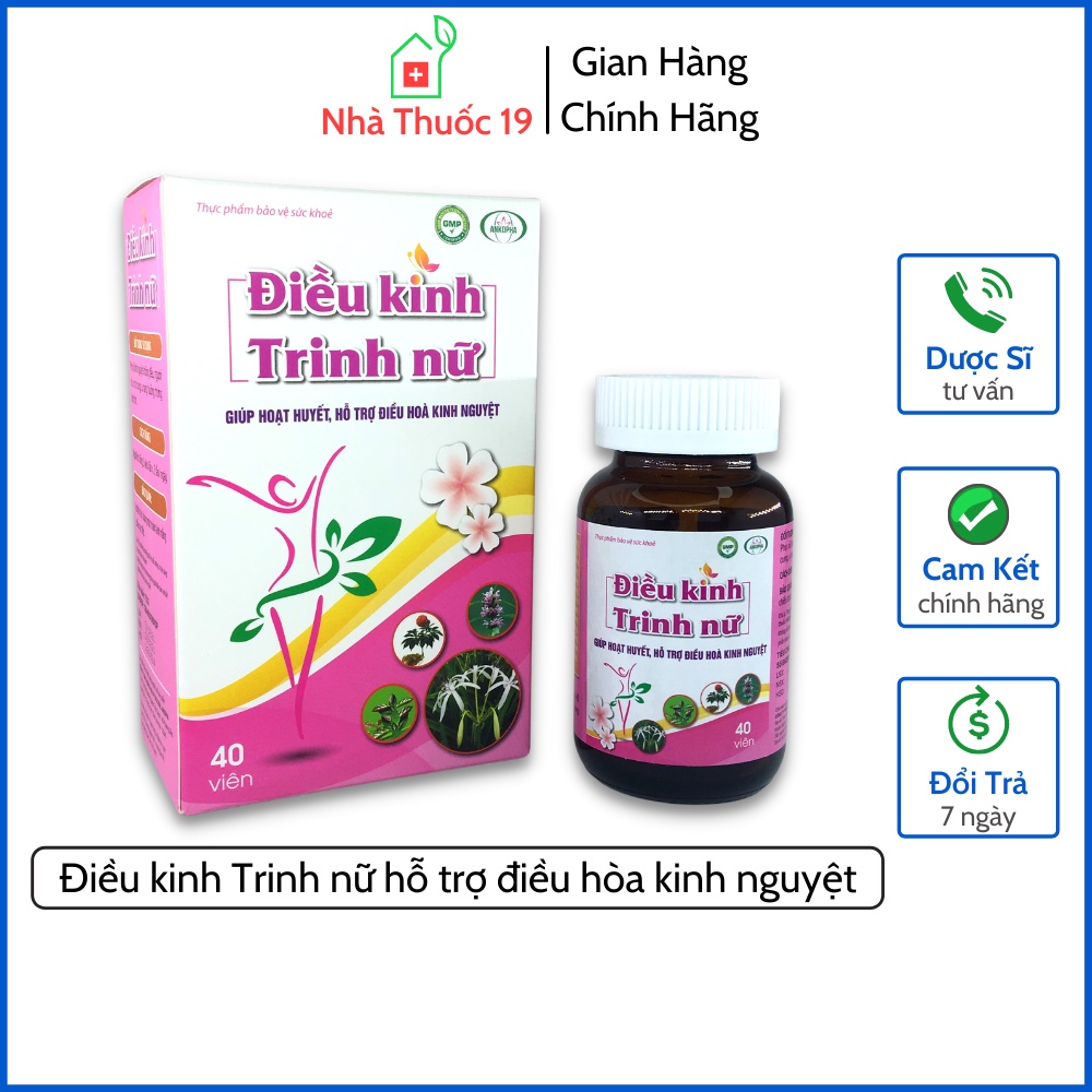 Điều Kinh Trinh Nữ Giúp Điều hòa kinh nguyệt, Hỗ trợ làm giảm sự tiến triển của u xơ tử cung, u nang buồng trứng Hộp 40V