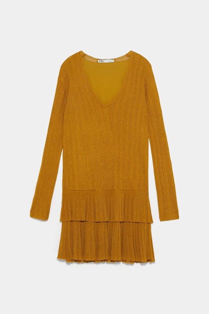 Váy nữ len sợi vàng mustard size S M MINI DRESS WITH FRILLS au.t