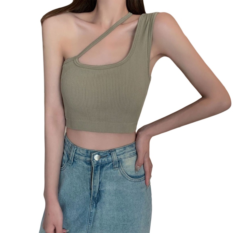 Áo Croptop Dệt Kim Không Tay Một Dây Có Đệm Ngực Gợi Cảm Cho Nữ