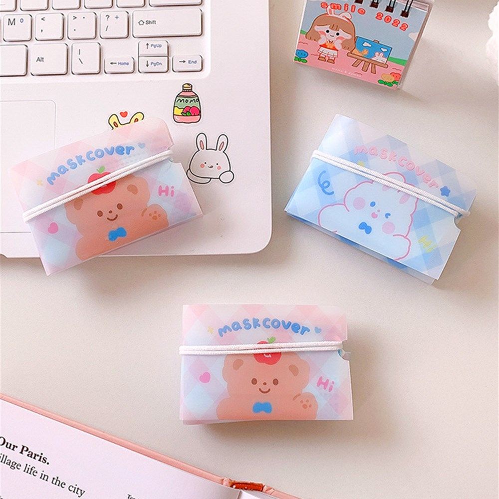 Set 1 / 5 Hộp Đựng Khẩu Trang Chống Bụi Có Thể Gấp Gọn Bảo Vệ Mặt Họa Tiết Hoạt Hình