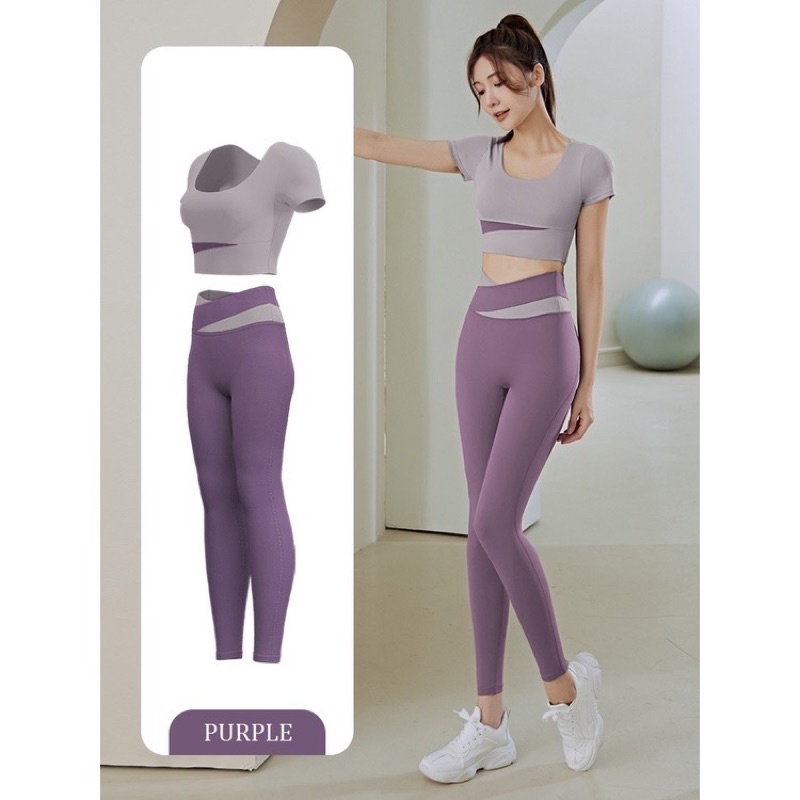 Bộ tập gym, yoga thể thao nữ vạt chéo viền có tay(form bé Quảng Châu )
