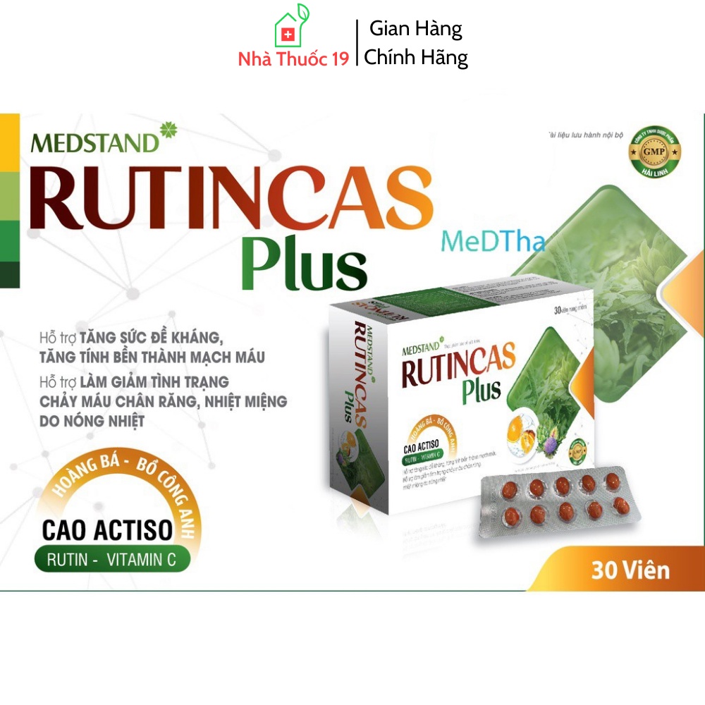 Rutincas Plus Medstand - Giảm nóng trong, nhiệt miệng, tăng sức đề kháng từ Rutin C, Actiso và thảo dược (Hộp 30 viên)
