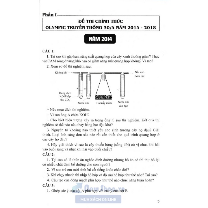 Sách - Tổng Tập Đề Thi OLympic 30 Tháng 4 Sinh Học 11( Từ Năm 2014 đến năm 2018)