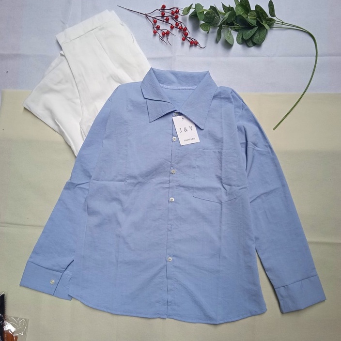 SQ004 Bộ áo sơ mi 6 màu và quần Culottes trắng, bộ áo dài tay có túi ngực mix quần suông ulzzang phong cách, cá tính