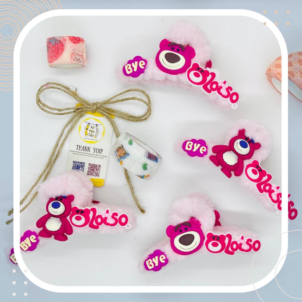 KẸP TÓC BÔNG GẤU DÂU LOTSO HỒNG NHẠT