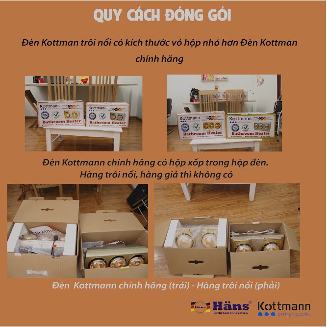 Đèn sưởi Kottmann 2 bóng K2BH chính hãng (có bảng đặc điểm nhận biết hàng chính hãng) - Bảo hành 36 Tháng chính hãng