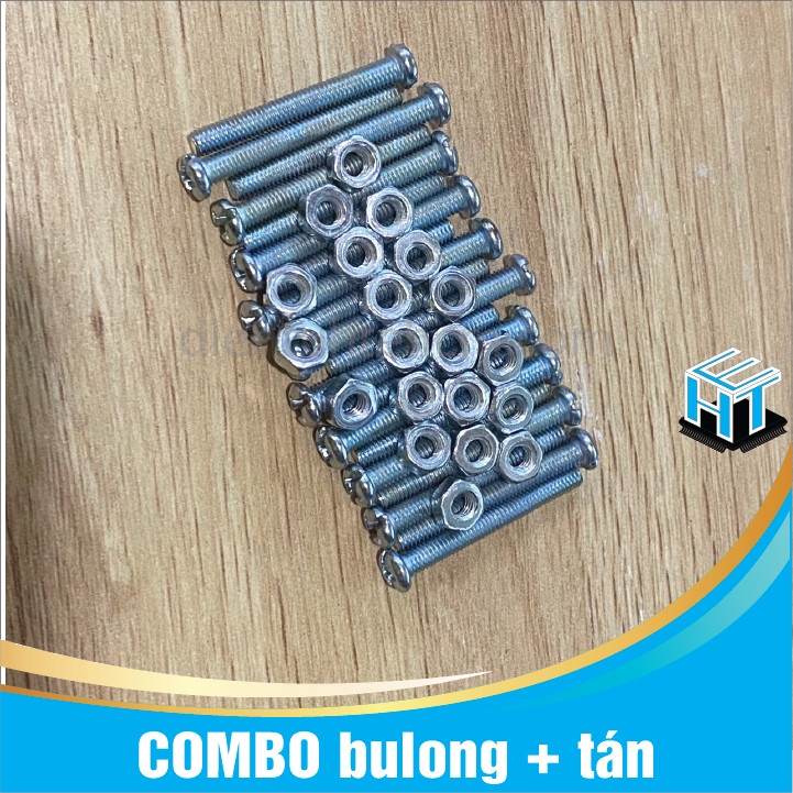 COMBO 20 con Bulong ốc vít M4 + tán (đai ốc) nhiều kích thước