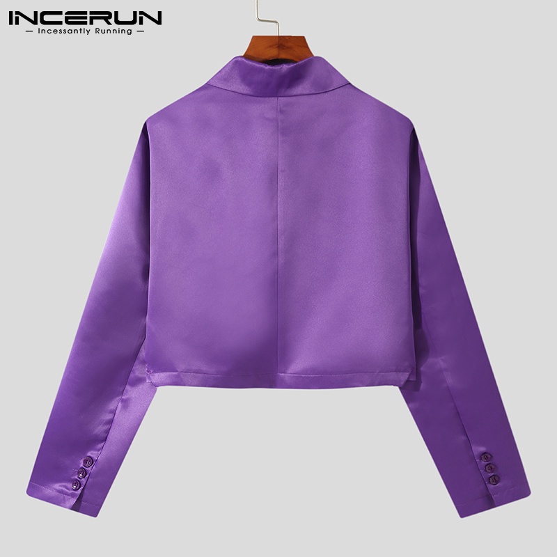 Áo blazer croptop INCERUN có ve áo tay dài màu trơn phong cách Hàn Quốc thời trang cho nam