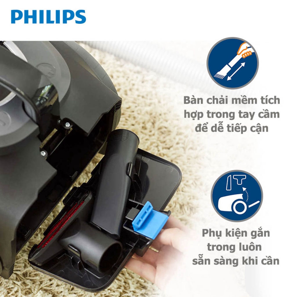 Máy hút bụi Philips không túi FC9728/01, Công Suất 2000W-Bộ lọc Allergy H13-Hàng chính hãng bh 2 năm