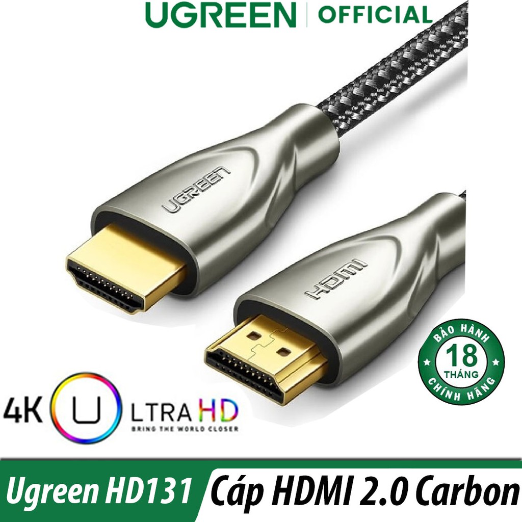 Cáp Tín Hiệu Cao Cấp HDMI 2.0 Sợi Carbon Dài 2M Ugreen HD131 Chính Hãng