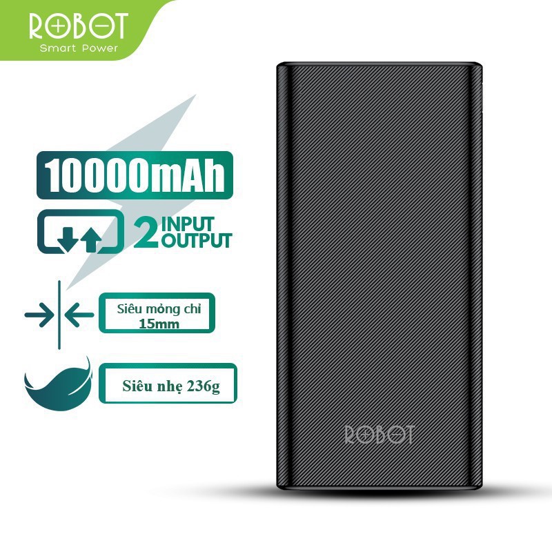 10.000mAh ROBOT Pin Sạc Dự Phòng 10000mAh Màu Đen - 2 Output &amp; 2 Input - RT170 - HÀNG CHÍNH HÃNG