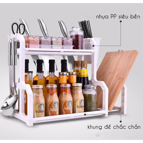 Kệ Nhà Bếp 2 Tầng Tiện Ích Đựng Gia Vị Kèm Vát Dao Tashuan TS3623 - kệ gia vị tiện dụng đựng đồ chữ H - FUJIKA