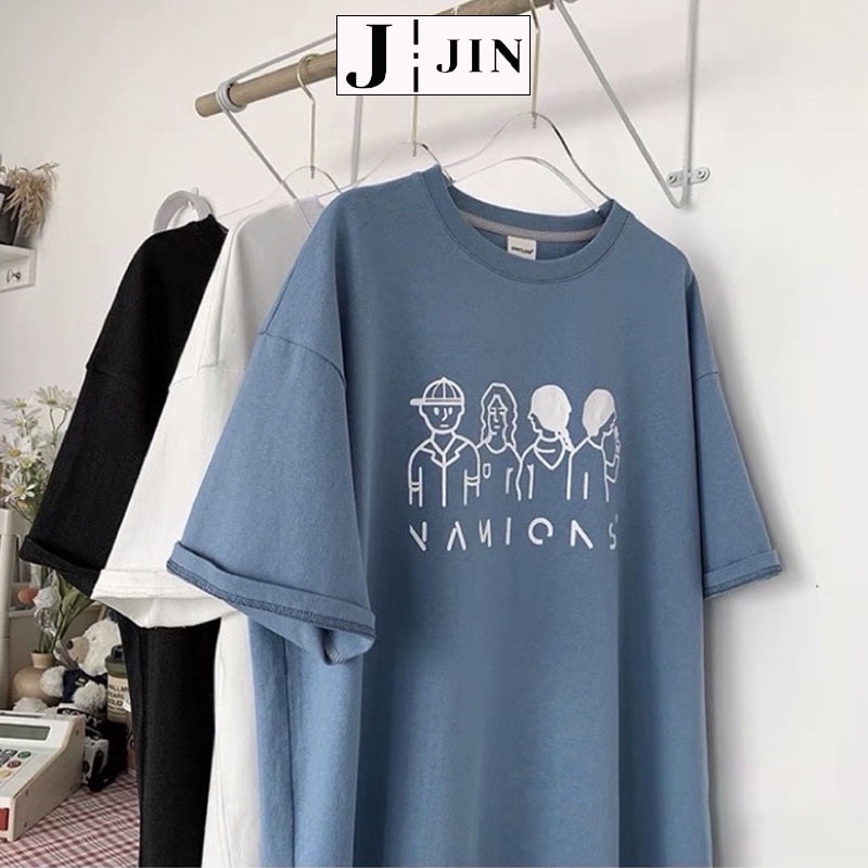Áo thun tay lỡ nam nữ, áo phông unisex form rộng chất cotton mát mịn thấm hút mồ hôi in hình hoạt hình