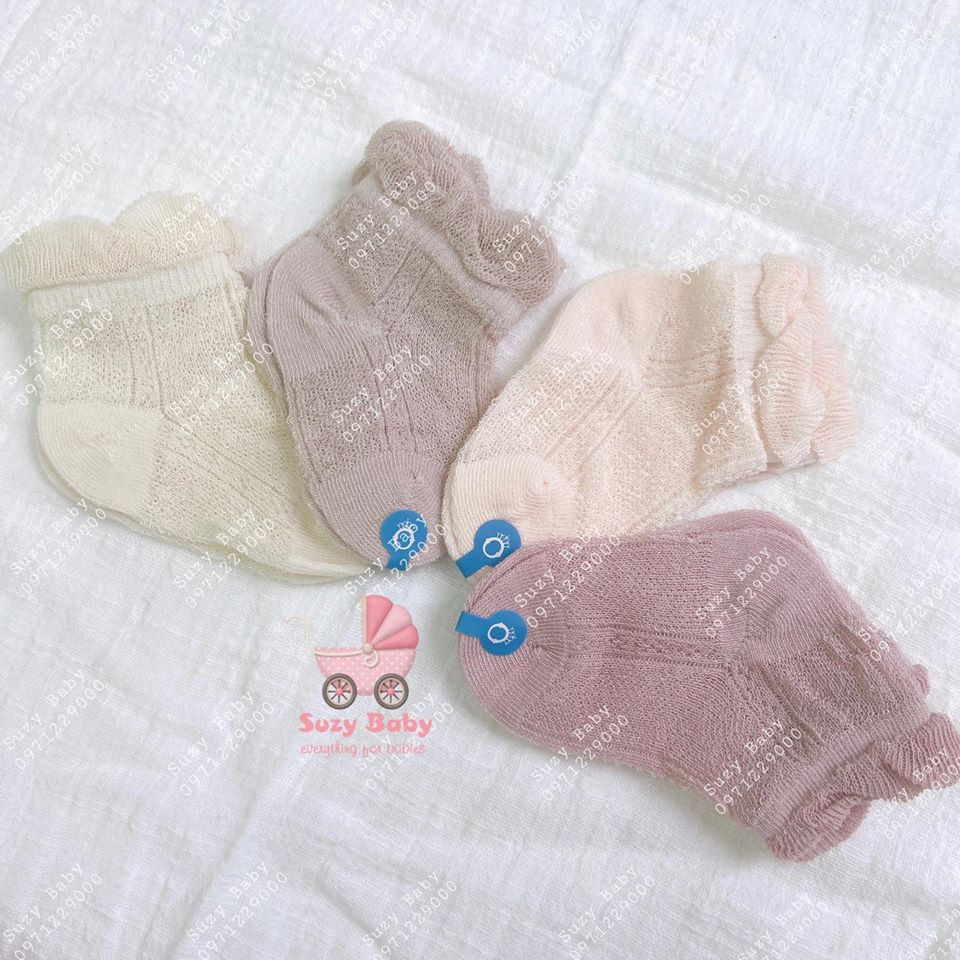 Set 4 Đôi Tất Lưới Cổ Ngắn Xuất Hàn Cho Bé Sơ Sinh ,Siêu Thoáng Khí - Tất Hè Thu Cho Bé