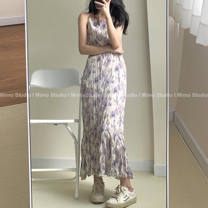 ĐẦM 2 DÂY HOA DÁNG SUÔNG DÀI- BLAZER TÍM OVERSIZE