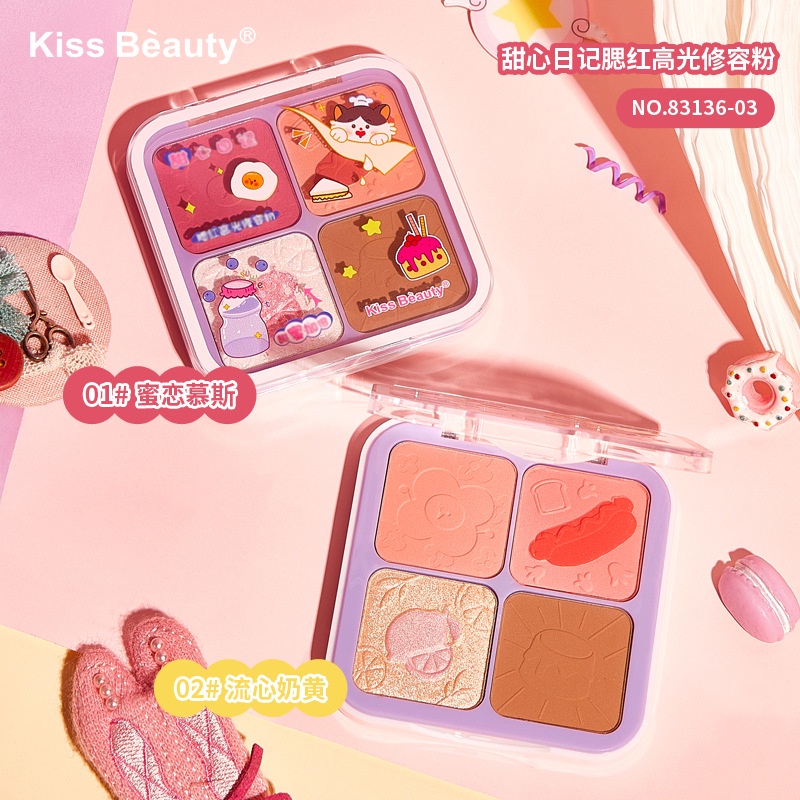 Bảng phấn má hồng Kiss Beauty độ bóng cao trang điểm tự nhiên