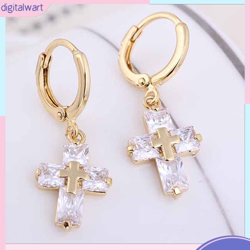 Khuyên Tai Chữ Thập Đính Đá Phong Cách Thanh Lịch Dành Cho Nữ