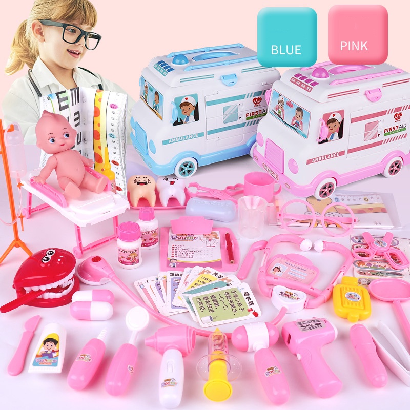 Đồ Chơi Bác Sĩ Xe Ô Tô Cứu Thương Có Đèn,Nhạc Và Các Dụng Cụ Y Tế Cỡ Lớn Cho Bé