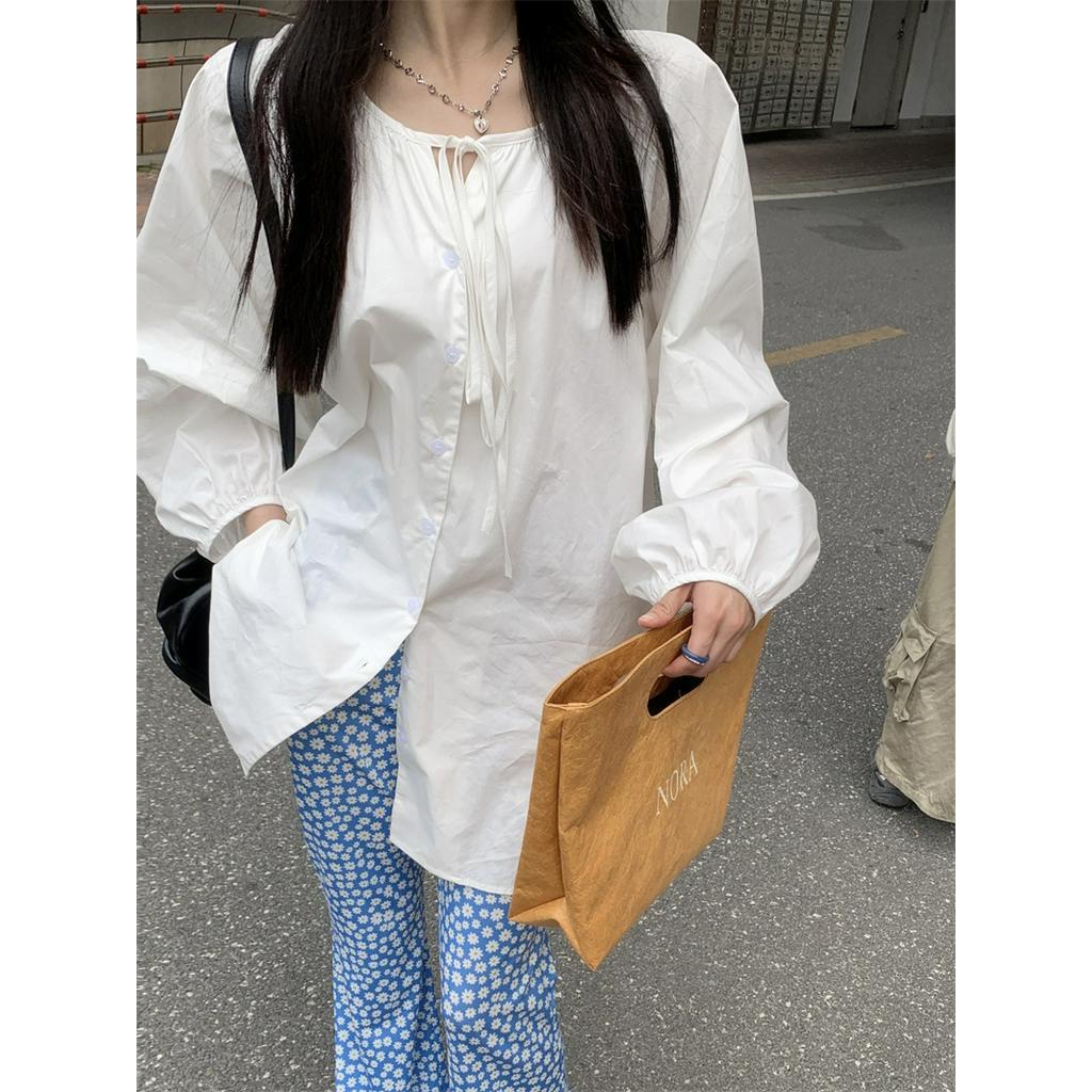 Áo Sơ Mi Trắng Dài Tay In Hoa Cúc Dại Thời Trang 63476