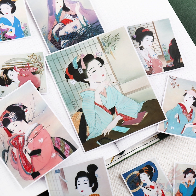 ❀ Ukiyoe Beauty - Japanese Showa Kimono Lady Diary Giấy và decal dán tường ❀ 14Pcs/13Pcs DIY Decor Stickers ML07983