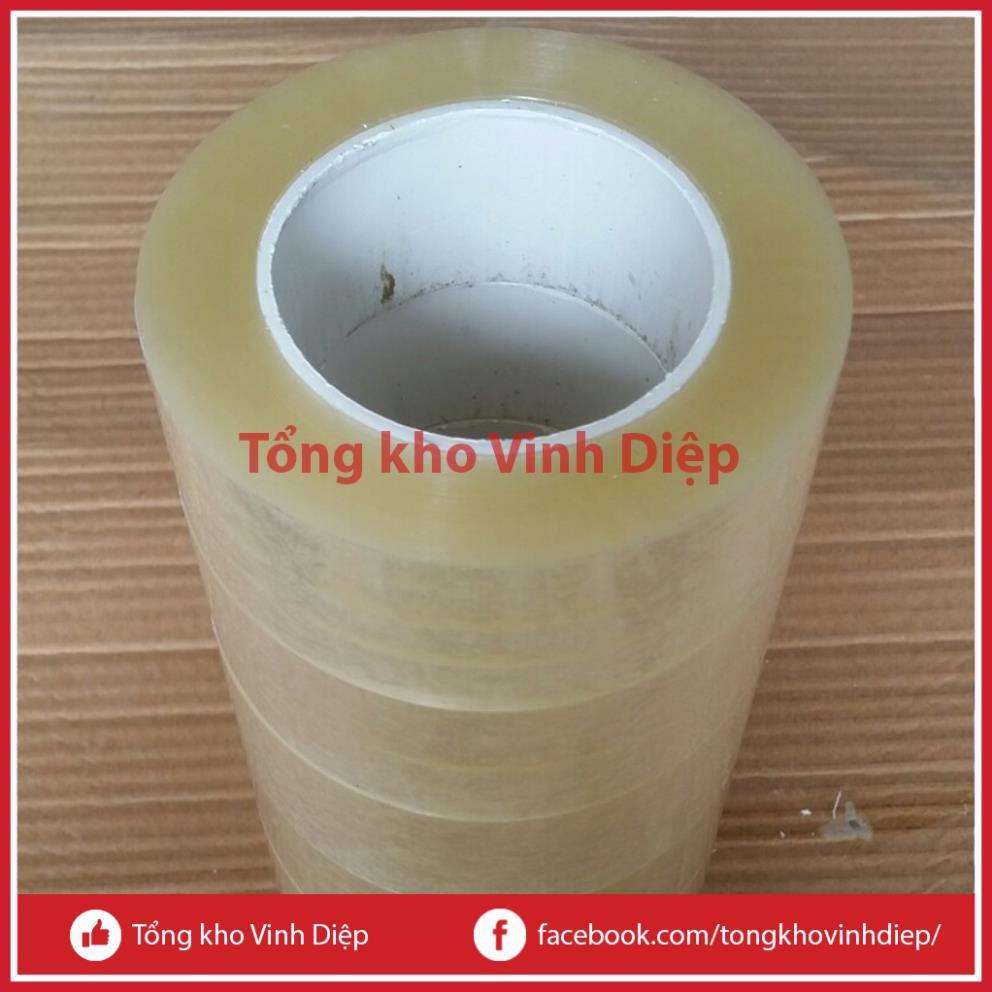 01 cuộn băng keo băng dính lõi nhựa mỏng 3mm 3ly 3 màu vàng chanh, trong suốt, nâu đục