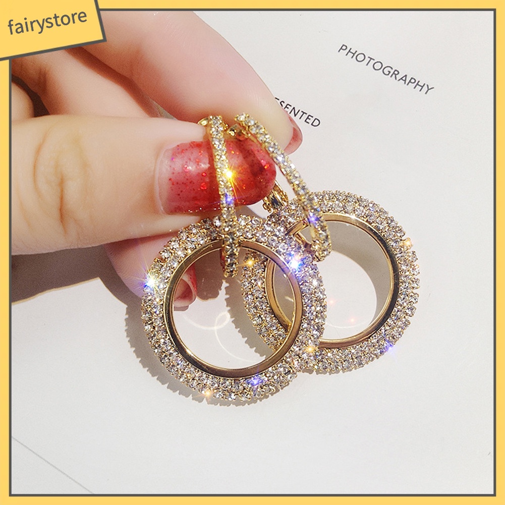 Cặp bông tai tròn đính đá lấp lánh thời trang cho nữ