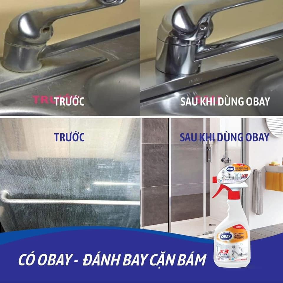 Tẩy cặn canxi OBAY tẩy vòi inox, vách kính, bồn sứ, gạch men siêu sạch an toàn tiện lợi gương soi. Chai 450ml