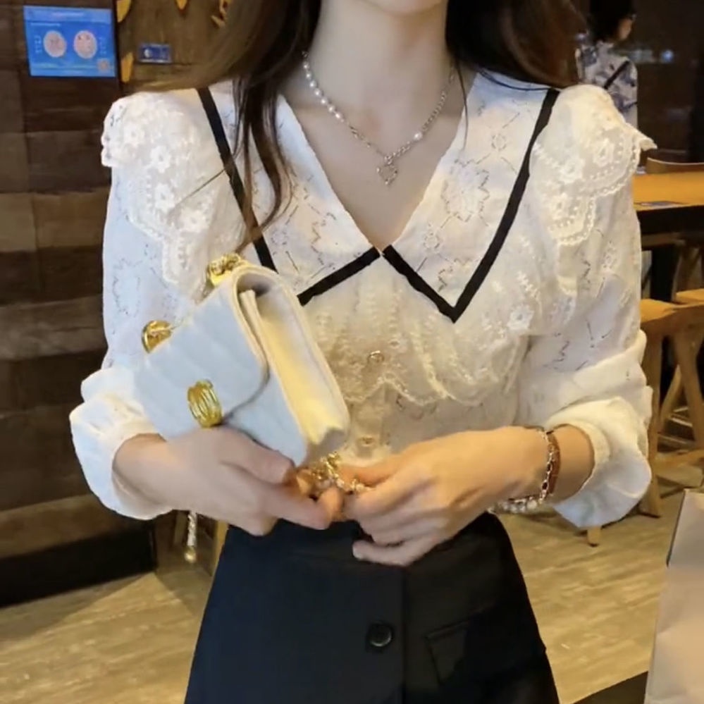 Áo sơ mi phối ren phong cách Hàn Quốc ngọt ngào mới dành cho nữ 2021
