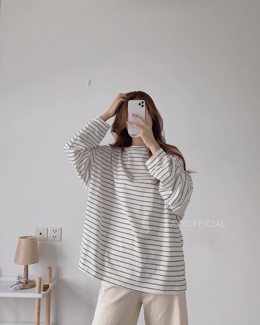 Áo kẻ rộng dài tay siêu xinh