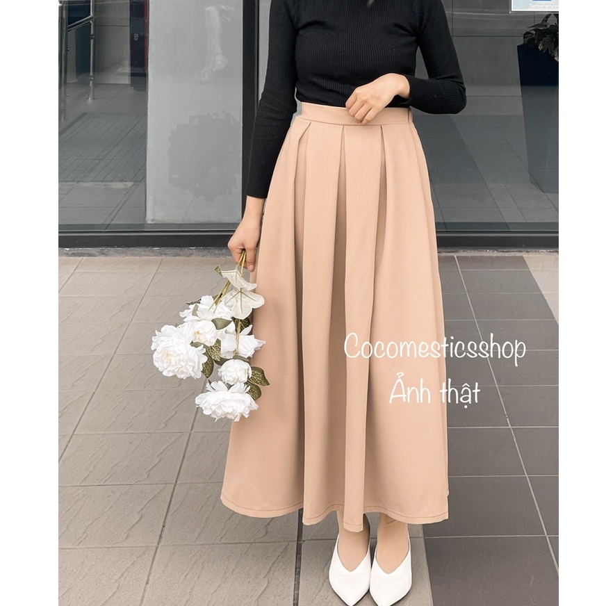 Chân váy midi dáng dài phối lưng chun_A6