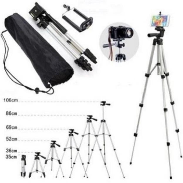 Gậy 3 Chân Tripod 3110 - TF-3120 Chụp Ảnh Selfie Tự Sướng Khung Nhôm Chắc Chắn ( Remote Shutter + Đèn Trợ Sáng)