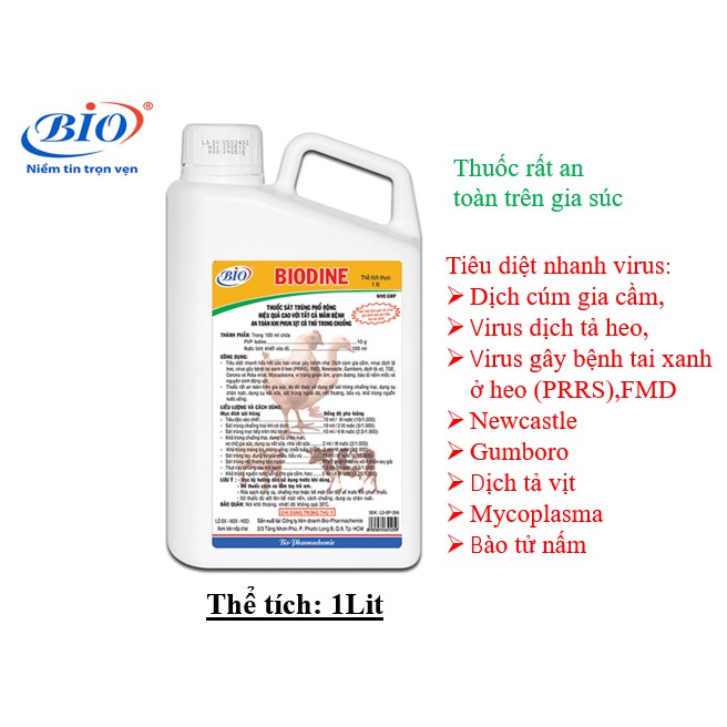 Thuốc sát trùng chuồng trại hiệu quả cao với tất cả mầm bệnh BIODINE 1000ML