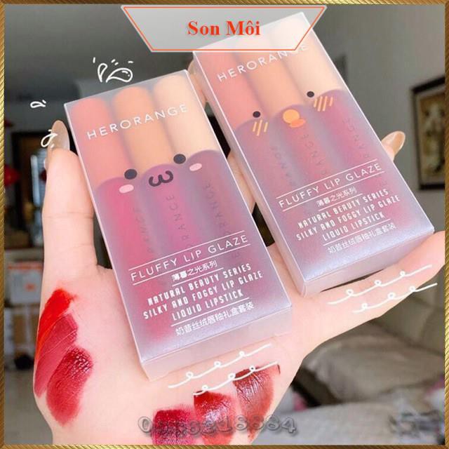 Set 3 cây son kem lì Herorange Fluffy Lip Glaze trang điểm môi HFL2 | WebRaoVat - webraovat.net.vn