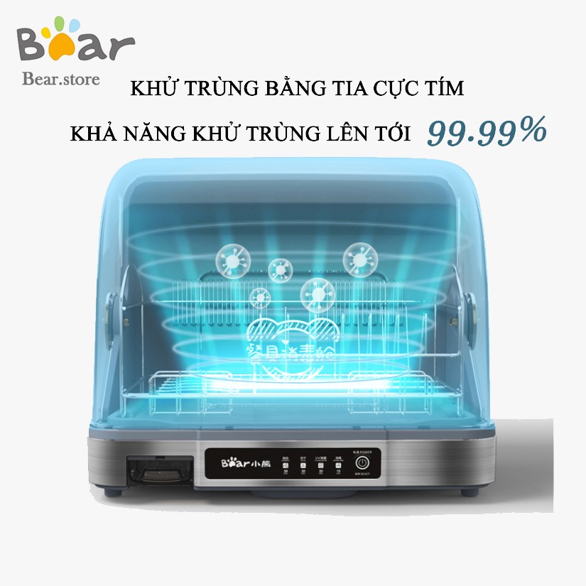 Tủ Sấy Bát Đũa, Khử Trùng Bình Sữa Cho Bé Chính Hãng BEAR XDC-A26B1 Khử Trùng 99% Vi Khuẩn Bằng Tia Cực Tím