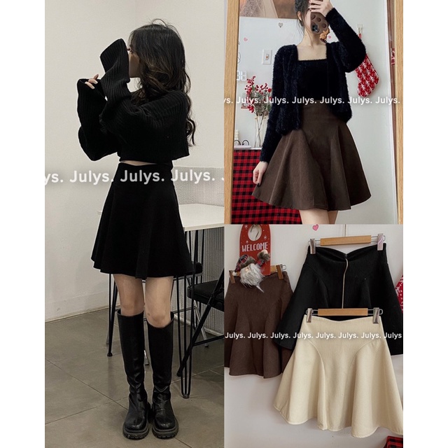 Chân váy nhung xoè cạp cao dáng lửng (ảnh thật shop chụp kèm video)