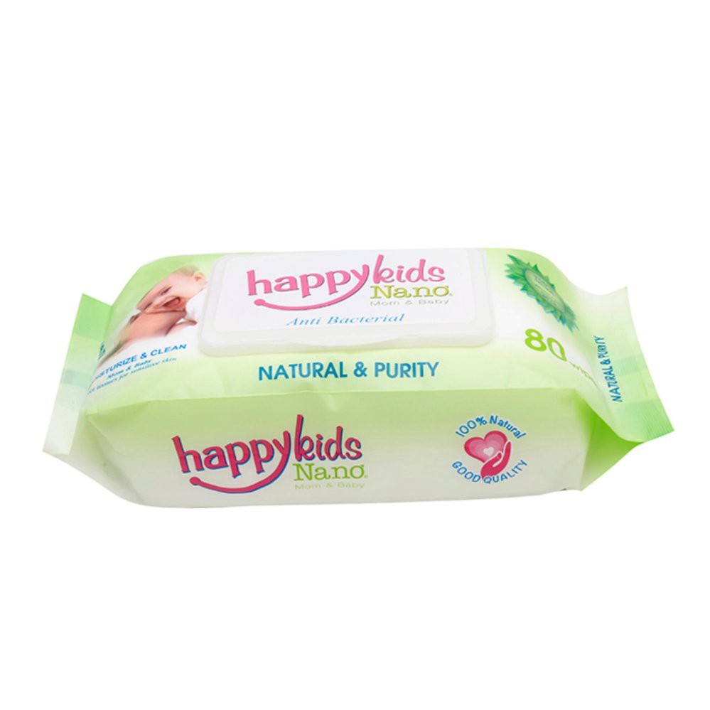 Combo 3 Khăn giấy ướt Happy kids Nano không mùi 80 tờ một gói - Xanh