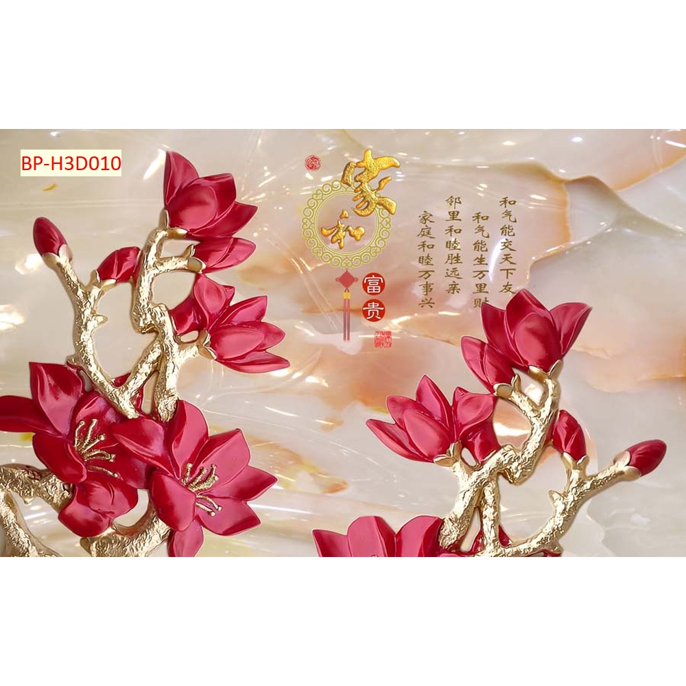 Tranh 3D dán tường phòng khách phong cách INDOCHINE hoa nhiều màu sắc