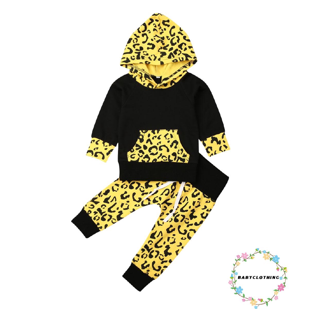 Set quần dài + áo hoodie họa tiết da báo thời trang cho bé